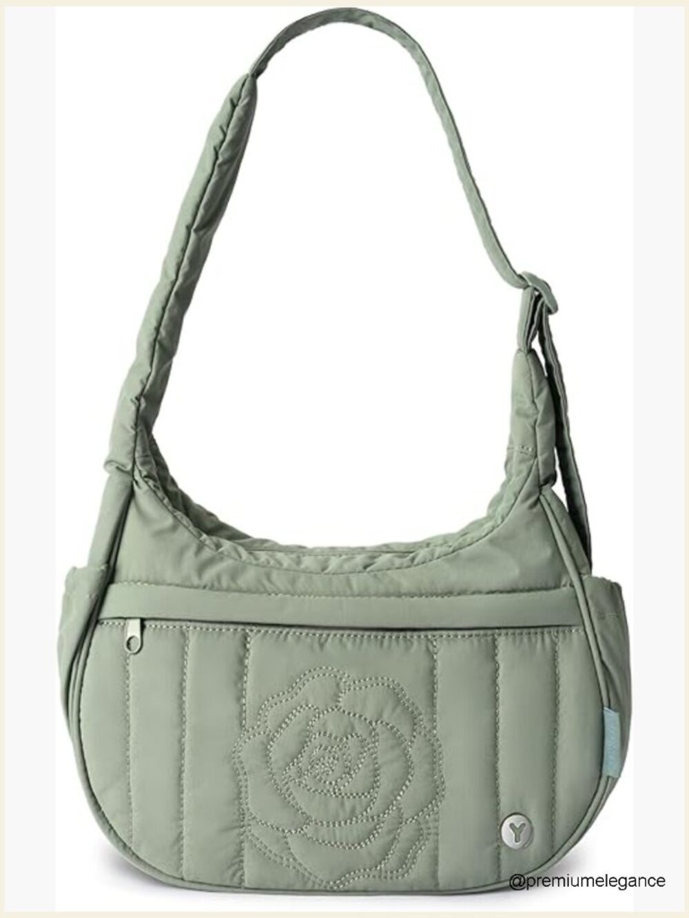 Nylon Quilted Puffer Crescent Crossbody Hobo Bag with Adjustable Strap